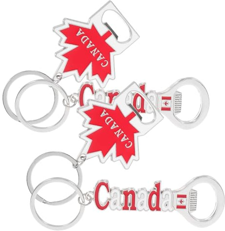TOGEVAL Lot de 4 Porte-Clés en Métal Drapeau du Canada avec Feuille d'Érable Décapsuleur Multifonction Souvenir de Voyage Compact et Léger Accessoires Présents Anniversaire et Fête