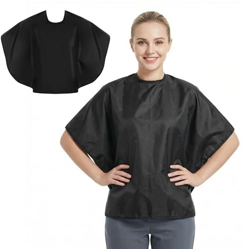DOPENSPI Lot de 2 capes de coiffeur courtes, imperméables, noires, avec bande de cou réglable, petite cape pour coloration, shampoing