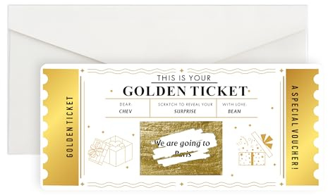 EDSG Personalised Golden Ticket Scratch Card Reveal, Surprise Scratch Card Reveal with Envelope, Scratch-off Cards Gifts for Him Her Women Men, Birthday Christmas Valentines Card
