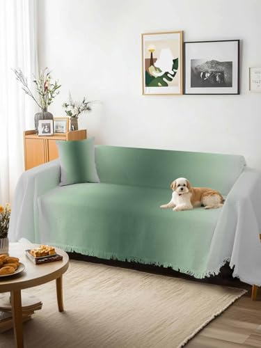 Sage Green Grey Ombre Sofa Cover Blanket Couch Covers for Armchair Cushion,Couch Sofa Silpcover with Tassel,Farmhouse Gradient Minimalist Living Room Bedroom Throw Towel Blanket Covers XX-L 71x150