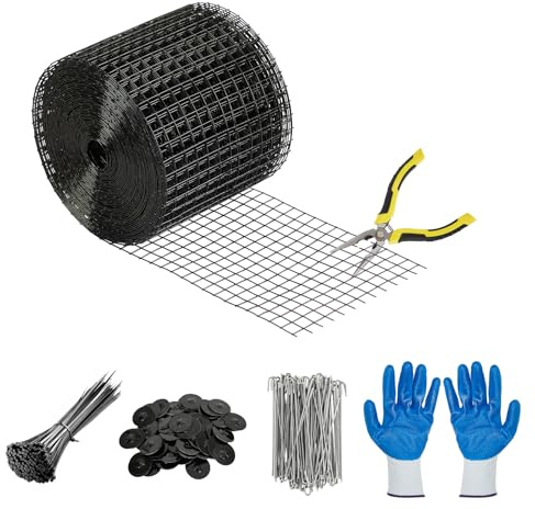 Garvee Malla Protectora para Paneles Solares 15,2 cm x 15,24 m, Red Metálica Galvanizada con Recubrimiento PVC Negro, Incluye 100 Clips y Cortador, Protección contra Aves y Palomas, Negro