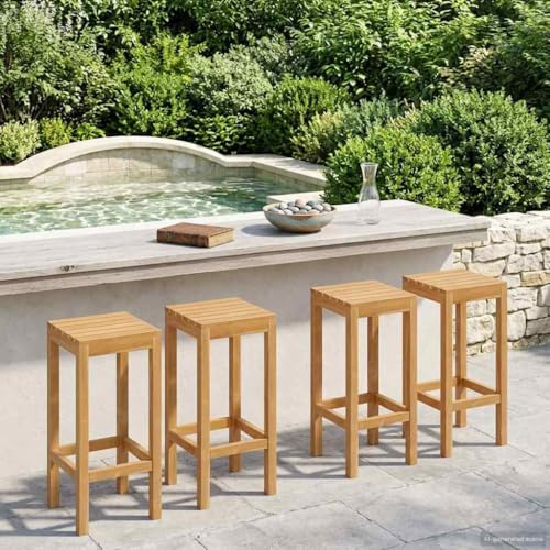 YuuSsea Barstol 4 stycken brunt massivt trä teak väderbeständig för trädgårdsstol balkong terrass utomhus camping pool med ergonomisk fotstöd och robust design