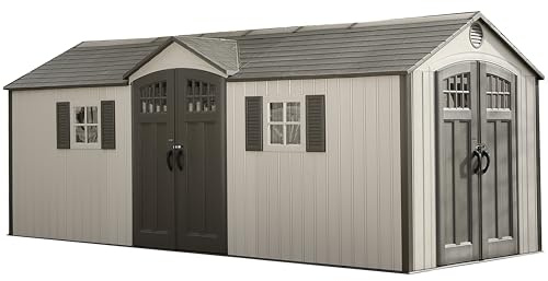 Lifetime 20 x 8 Ft. Outdoor Storage Shed with Steel Reinforced HDPE Walls, Lockable Doors, Windows, Skylights, Adjustable Shelving, Slip‑Resistant Floor, UV‑Protected Backyard Shed