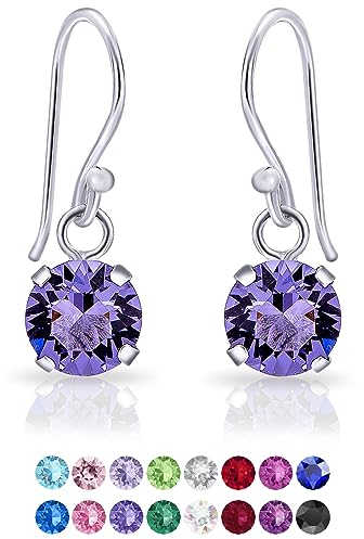 Orecchini Pendenti Viola in Argento 925 con Brillantino di Cristallo Tanzanite - Donna, Lunghi, Colorati