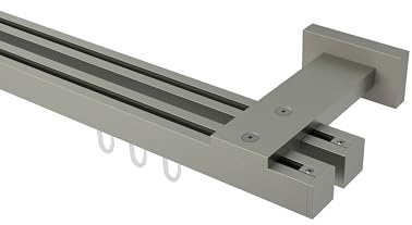 Interdeco Innenlauf-Gardinenstangen eckig Satin-Silber doppelläufig 20x20 mm Quadline Sono, 160 cm