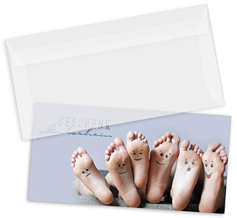 GESCHENKGUTSCHEINcom by POS-HAUER. Gutschein-Set. 10x Gutschein + Kuvert. Für Fußpflege Podologie, blanko zum selber Ausfüllen.
