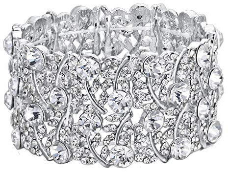 Clearine Pulseras de Dama y Mujer Encaje Flores Cristal Precioso para Novia Boda Fiesta