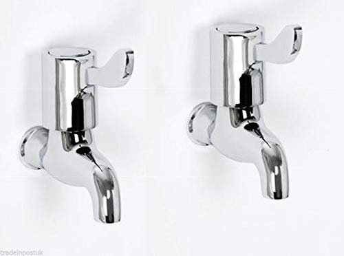 Modern Lever Action BIB Taps Bathroom Sink Hot & Cold Water Taps Quarter Turn Deck Mounted Washbasin Taps Water Saving Single Lever Taps Polished Chrome Tap Pair for Bathroom & Kitchen - Metal