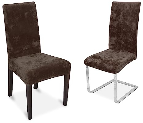 BEAUTEX Stuhlhusse Samt Mikrofaser Stretch 2er Set Maya Braun | weiche Velours-Oberfläche, sicherer Rundum-Gummizug, 30 °C waschbar, faltenarme Passform, formstabil & strapazierfähig