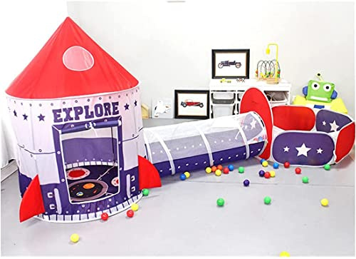 Floving 3 en 1 Kids Play Tienda Tunel de rastreo y Bola Hoyo Tienda de Playhouse Infantil con aro de Baloncesto, para Uso Interior y Exterior con Estuche portátil. (Rojo) (Azul Oscuro)