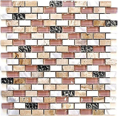 Mosaik Fliese beige Brick Glasmosaik Crystal Stein Muschel für WAND BAD DUSCHE KÜCHE FLIESENSPIEGEL THEKENVERKLEIDUNG BADEWANNENVERKLEIDUNG Mosaikmatte Mosaikplatte | 10 Mosaikmatten