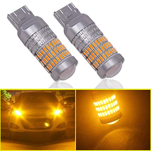 Eseastar W21W 7440 T20 LED Bulbs Amber 12V-24V 84LED SMD4014 with Lens Projector Canbus Error Free for Car Turn Signal Light,Pack of 2