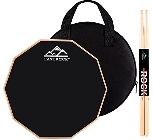 EASTROCK 27,9 cm (11 Zoll), leises Drumpad, doppelt, Schwarz | Doppelseitiges Übungspad mit 2 Drumsticks und Aufbewahrungstasche für Anfänger, Erwachsene