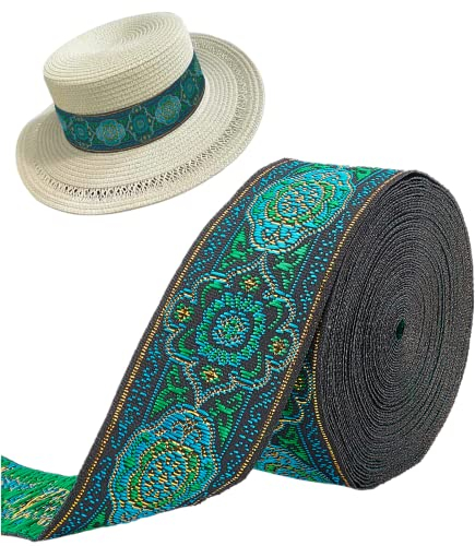 FINGERINSPIRE 7m 33mm Vintage Jacquardband Grün Besticktes Gewebtes Band Stoffbesatz Fransen für DIY Kleidung Accessoires St. Patrick's Day Jacquard Band