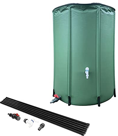 MEZING Récupérateur Pluie Pliable 100/200/225L, Collecteur Tonneau Pluie Gouttiere, Recuperateur Eau avec Robinet, Récupérateur d'eau Pluviale avec Tiges Support, Vannes Drainage, Robinet