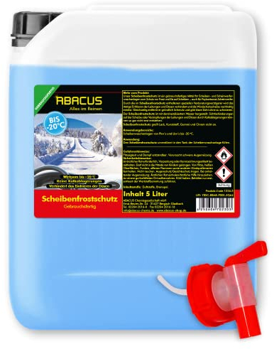 ABACUS® Scheibenfrostschutz -20 °C, Frostschutzmittel, Scheibenfrostschutz gebrauchsfertig, Scheibenwaschanlage – Scheibenfrostschutz gebrauchsfertig mit Auslaufhahn 5 L(1226.5a)