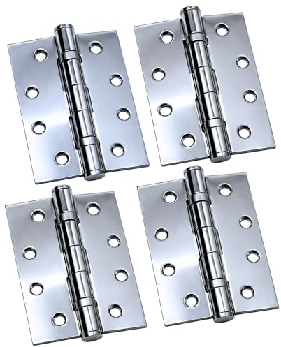 UAP 4 Inch Ball Bearing Butt Door Hinges for Internal Doors 100mm x 75mm Mild Steel Square Corner Internal 2 Pack Polished Chrome