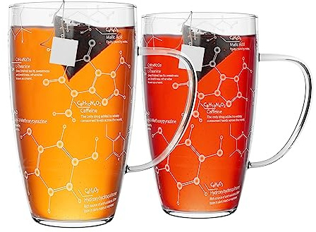 Greenline Goods Glass Chemistry Glass Tea Cups - 18 oz Tumbler Science of Tea Beaker Mug (Set of 2) - Etched with Tea Chemistry Molecules - Perfect for Caffeine Lovers, Teachers, Engineers And More