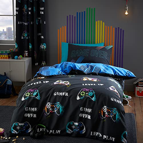 Catherine Lansfield Juego de Cama con Funda de edredón y Fundas de Almohada para Cama Individual, Color Negro