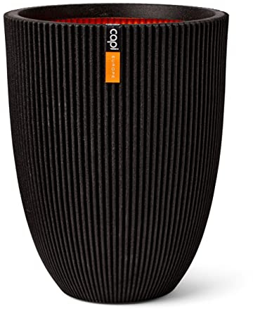 Capi Europe - Gefäß elegant niedrig Groove NL - 46x58 - Schwarz - Öffnung Ø38 - Blumentopf für den Innen- und Außeneinsatz - KGVBL783