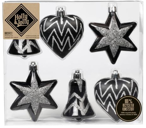 Inge-glas Weihnachtskugeln Formen dekoriert Kugeln Kunststoff 9cm 6er Set Schwarz Mix