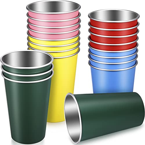 Mimorou Edelstahl-Pint-Becher, unzerbrechliche Trinkwasserbecher, stapelbar, für Erwachsene, Bar, Zuhause, Restaurant, Reisen, Picknick, Camping, Outdoor, 20 Stück (mehrfarbig, 473 ml)