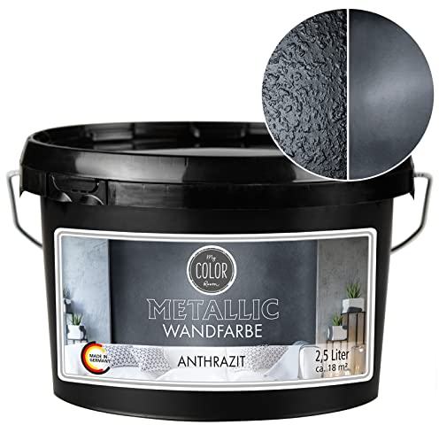 My COLOR Room Metallic Wandfarbe (2500 ml - Anthrazit) Effekt- Kreativfarbe für Wandgestaltung mit Metallic-Optik für Innenbereich, Dekorationsfarbe Made in Germany