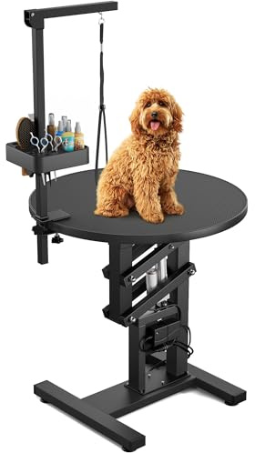 YITAHOME Electric Lift Dog Grooming Table 24 Rotating Desktop Pet Grooming Table for Dogs at Home, Adjustable Overhead Arm & Tool Organizer Dog Grooming Station, Black