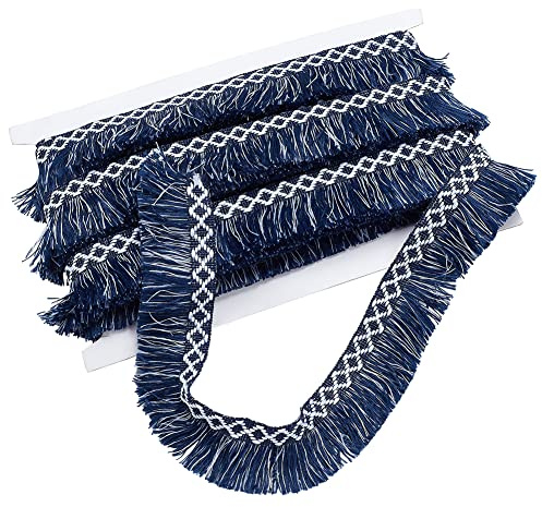 BENECREAT 11 Yarda/10 m Estilo Étnico para Coser Flecos, 2 Colores Poliéster Borla Patrón de Rombos Ribete para Cortina, Cojín, Alfombra, Paraguas, Decoración