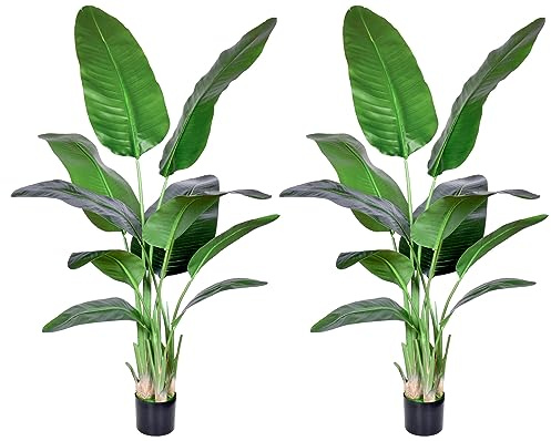 HAIHONG 2Packs 5FT Artificial Bird of Paradise Plant,Faux Palm Tree Potted Plant with Real Touch Leaves,Fake Trees for Home Living Room Office Indoor Outdoor Decor(5 FT-2Packs)