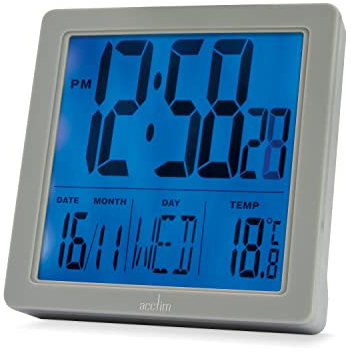 Acctim Varsity Digital Alarm Clock Radio Controlled Crescendo Alarm Date & Temperature Display (Grey)