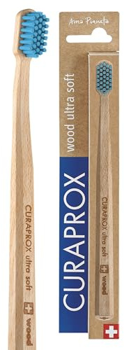 Curaprox Wood Ultra Soft Zahnbürste, Blau, Swiss Made | Für Die Mundpflege, Ultraweiche Plaqueentfernung, Einzelpack