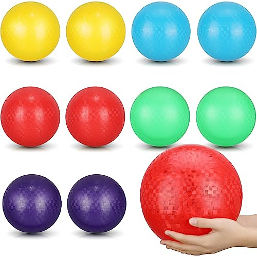 Jerify 10 Pcs Playground Balls Bulk 10 Inch Kickball Bouncy Balls Colorful Inflatable PVC Play Dodgeballs Handball for Adults in Games, Gym, Yoga Exercises, Party Supplies