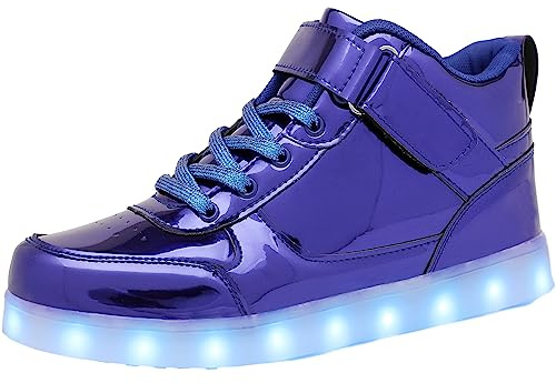 JEVRITE Baskets montantes lumineuses à DEL unisexes – Chargement USB pour homme et femme – Chaussures de couple, bleu, 12 Women/9 Men