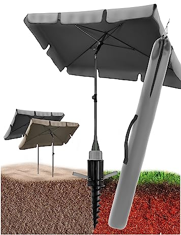 4smile 3-IN-1 SET Sonnenschirm Strand - UV50+ Strandschirm windfest stabil rechteckig + Bodenhülse + Sonnenschirm Schutzhülle – Sonnenschutz für Strand, Anthrazit