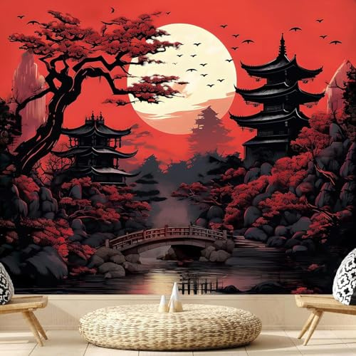 Atrippy Wandteppich mit Bergwald für Schlafzimmer, Schwarz und Weiß, Naturmondlandschaft, Wandbehang, Baum, Sonnenuntergang, dunkel, große Wandteppiche, ästhetische Kunstdekoration für Wohnzimmer,