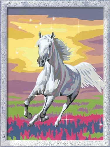 Ravensburger CreArt Galoppierender Schimmel - Malen nach Zahlen ab 9 Jahre | Mit Glitzer, Malset mit Rahmen, Pinsel und Acrylfarben, Geschenk für Mädchen und Jungen