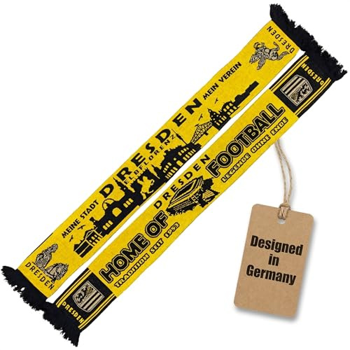 Generisch Dresden Strickschal Fanartikel – Mit Skyline Motiv – 145 x 18 cm in Schwarz-Gelb