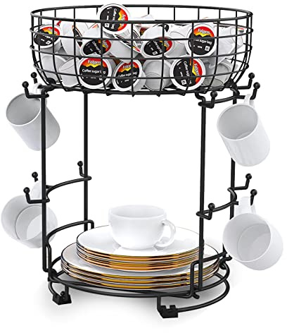 Bomclap Tassenhalter stehend brezelständer kapselhalter tassenregal tassen organizer metall für Kaffeetassen und Becher Kaffeebar Zubehör und Küchenorganisation 12 Haken (Schwarz-1)