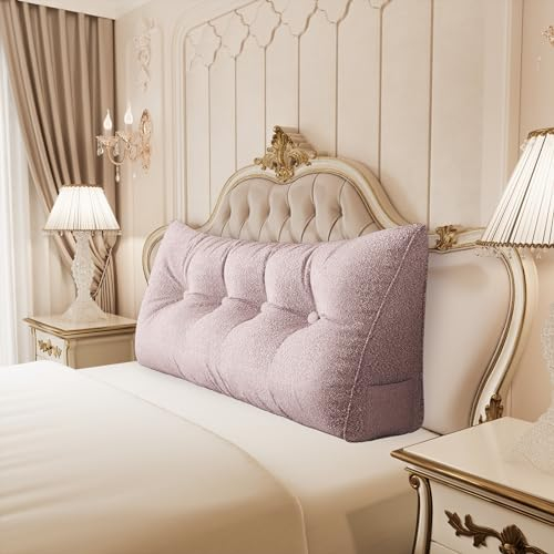 Johnear Keilkissen Lesekissen für Bett und Sofa Lehnenkissen Hellrosa Kissen 120cm, Rückenkissen Kopfteil Bett Rückenlehne Großes Dreieckiges Lendenkissen