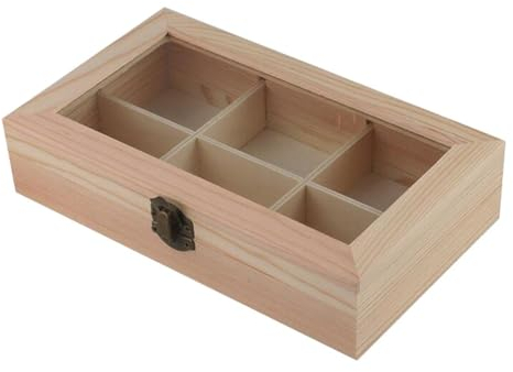 Oladfiop 6 Compartment Display Cabinet Wooden Shelf Tea Coffee Storage Box Storage Box