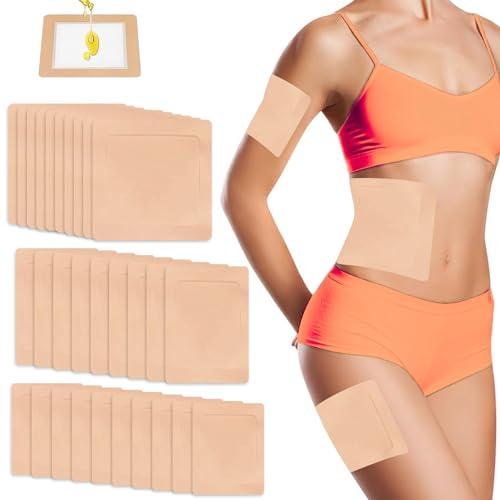 30Pcs Self-Adhesive Castor Oil Patches, 3 Sizes Highly Absorbent Castor Oil Packs, Disposable Patches No Wash, Waterproof, Anti-Seepage (Skin Tone)