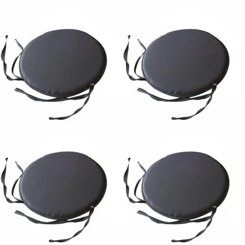 4er Set Sitzkissen Stuhl/Bank rund - ⌀ 30cm gemütliche Stuhlkissen mit Bindebänder für Stuhl, Bank, Hocker etc (Schwarz)