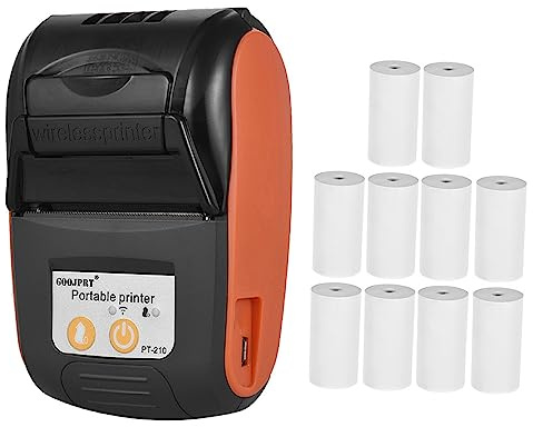 SHUAIGUO Thermodrucker Belegdrucker BT 58mm, Orange mit 10 Papierrollen | Mini Bondrucker Thermo-Belegdrucker PT-210 für Einzelhandel Verkaufsgeschäfte Restaurants, Geeignet für Android für iOS