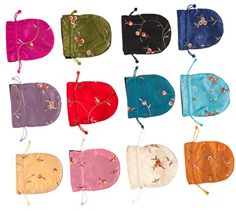 HAWILLOSCH 12piezas Bolsas Bordadas Con Cordón De Satén Para Joyería y Regalos Fiesta Comunión Bombonera Reutilizables Elegantes