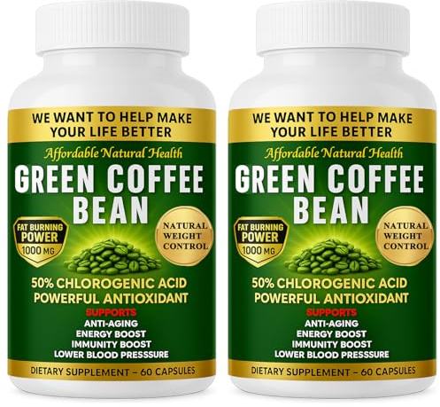 Green Coffee Bean Extract, 100% Pure Green Coffee Bean Capsules, 50% Chlorogenic Acid, 1000 mg Strength, 120 Capsules, 4 Month Supply, Non-GMO and Gluten Free, Traditional Herbal Supplement