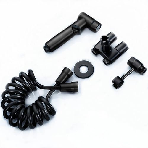 Grifo Bidet Para WC Duchas Higienicas Para WC Bidet Taps con Mangueras Telescópicas de 2m Pulverizador de Válvula de Doble Control, Para Lavado de Inodoros Higiene Personal Baño de Mascotas (Black-T)