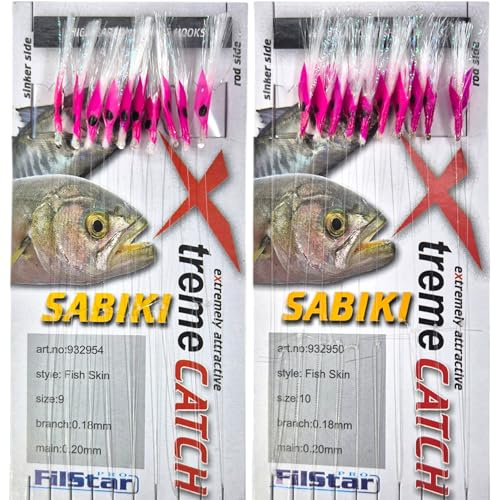 PRO FILSTAR Sabiki Hering Köder Set 2x10 Angelhaken N9 - Heringsangeln | Vorfach DIA0,20mm - Meeresangeln Makrelenvorfach & Heringsvorfach - Makrele & Barsch Angelköder - Süß- & Salzwasser Sport