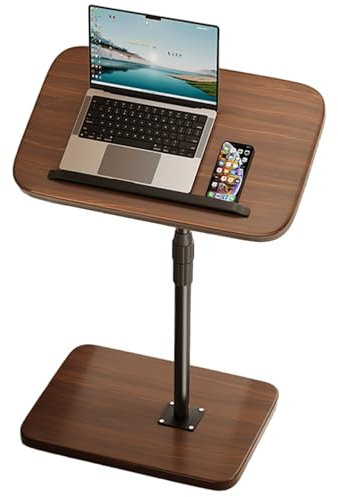 Sofa Beistelltisch C Form Metall Höhenverstellbarer und Neigbarer Nachttisch Platzsparender Überbetttisch Computertisch mit Anschlag für Schlafzimmer, Krankenhaus(Brown)