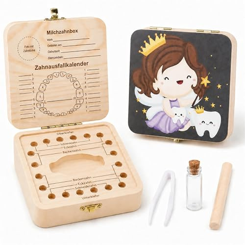 Sunshine smile Zahnfee Geschenke,Milchzahndose,Zahndose Milchzähne,Zahnbox für Milchzähne,Souvenir Box,Zahnbox aus Holz,Aufbewahrungsbox für Zähne